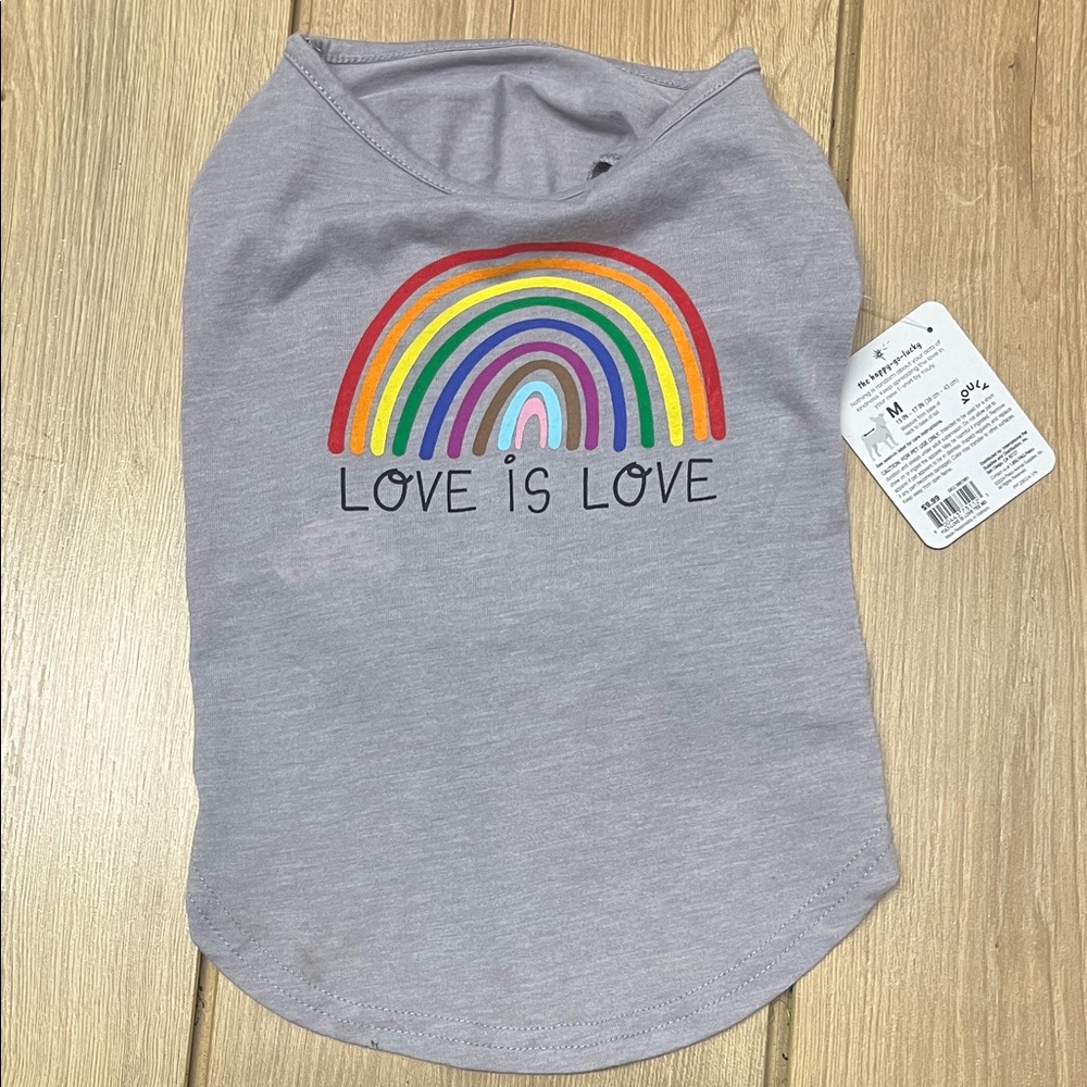 Gray 'Love is Love' Dog Tee with Rainbow